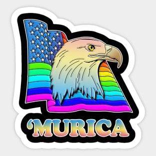 'MURICA Gay Pride American Rainbow Flag Bald Eagle Design Sticker